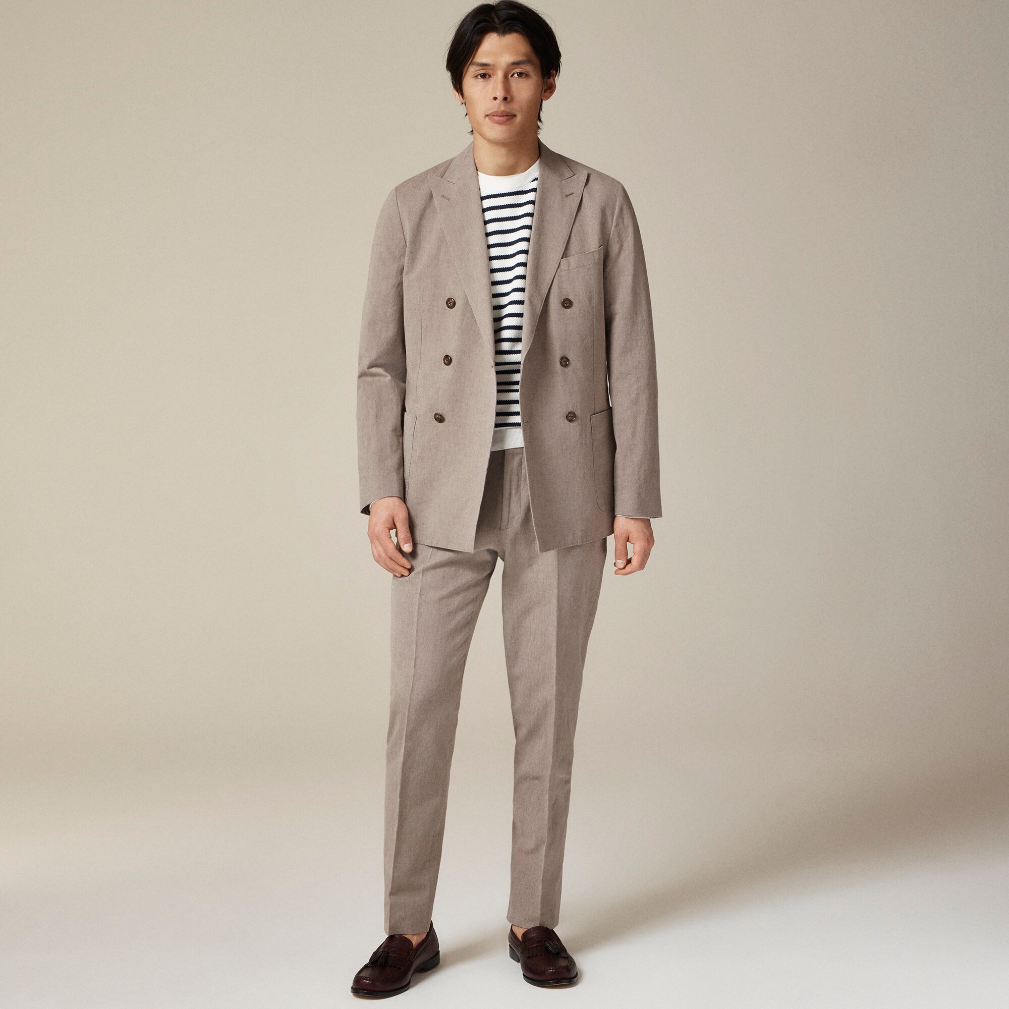 mens Ludlow Slim-fit double-breasted suit jacket in Irish cotton-linen blend